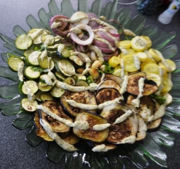 Roasted vegetables with mayo-pesto dressing