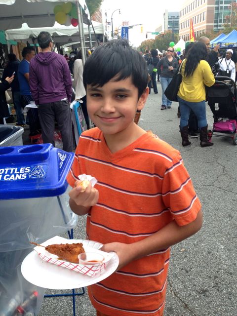 Kids enjoy fried chicken & waffles